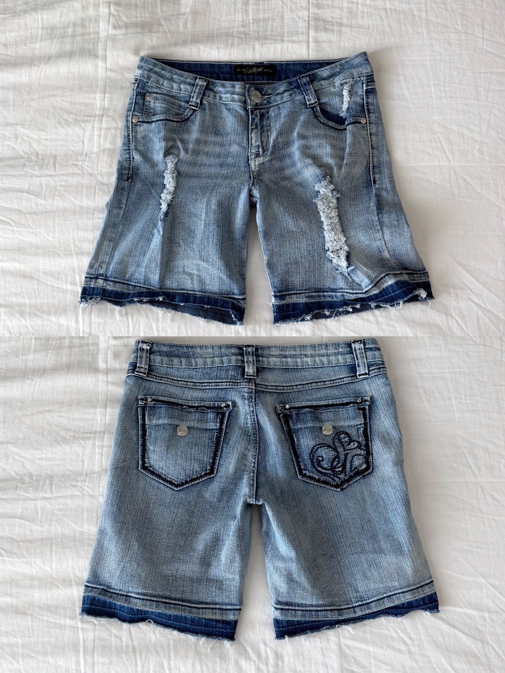 Y2K Grunge Southpole Distressed Lowrise Denim Bermuda Shorts Size 5